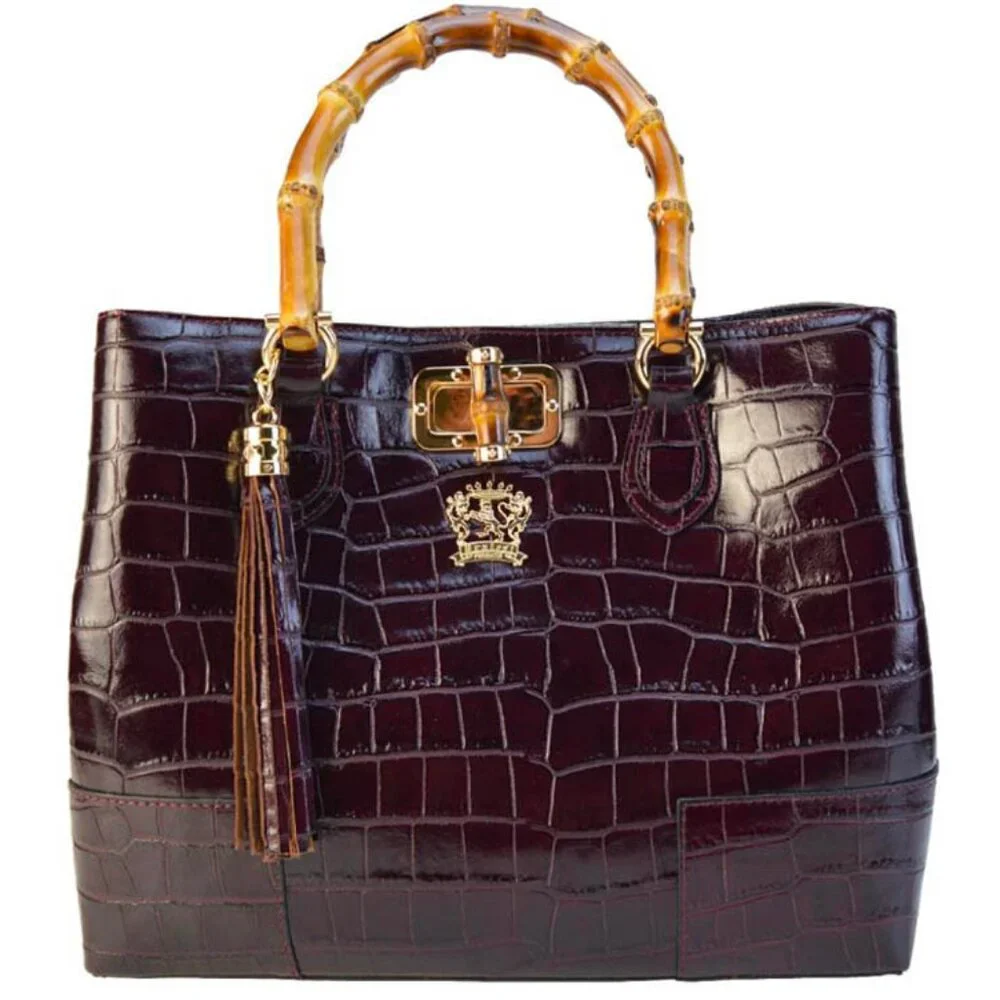NWT ✅ Pratesi Firenze Italian K291 Triple Compartment Croc Leather Bag BROWN